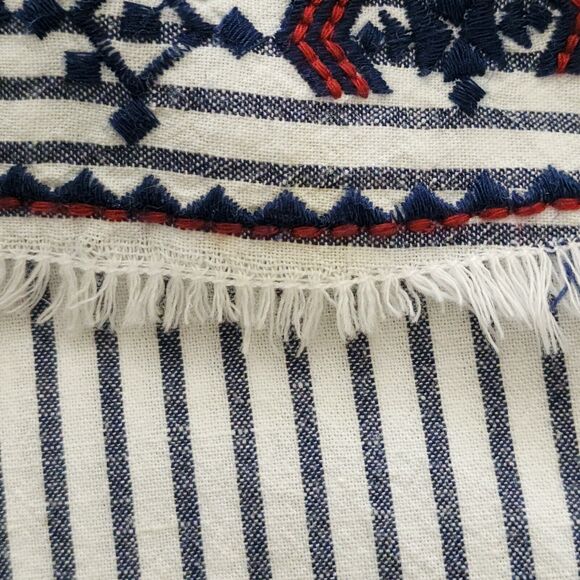 LOGG H&M One Shoulder Top Size 2 Linen Cotton White Blue Striped Embroidered - Picture 10 of 10
